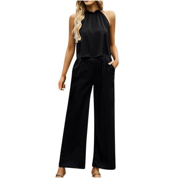 REORIAFEE Women Y2k 2 Piece Sets Slim Fit Summer Clubwear Summer Outfit Women's Fashion Casual Spring Summer Round Neck Sleeveless Blouse Tops Black L