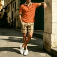 thumbnail image 4 of LEKWK 2 Piece Set for Men Plaid Short Sleeve Henley Collared Casual Tops and Elastic Waist Shorts Loose Fit Fashion Summer Beach Vacation Outfits, 4 of 7