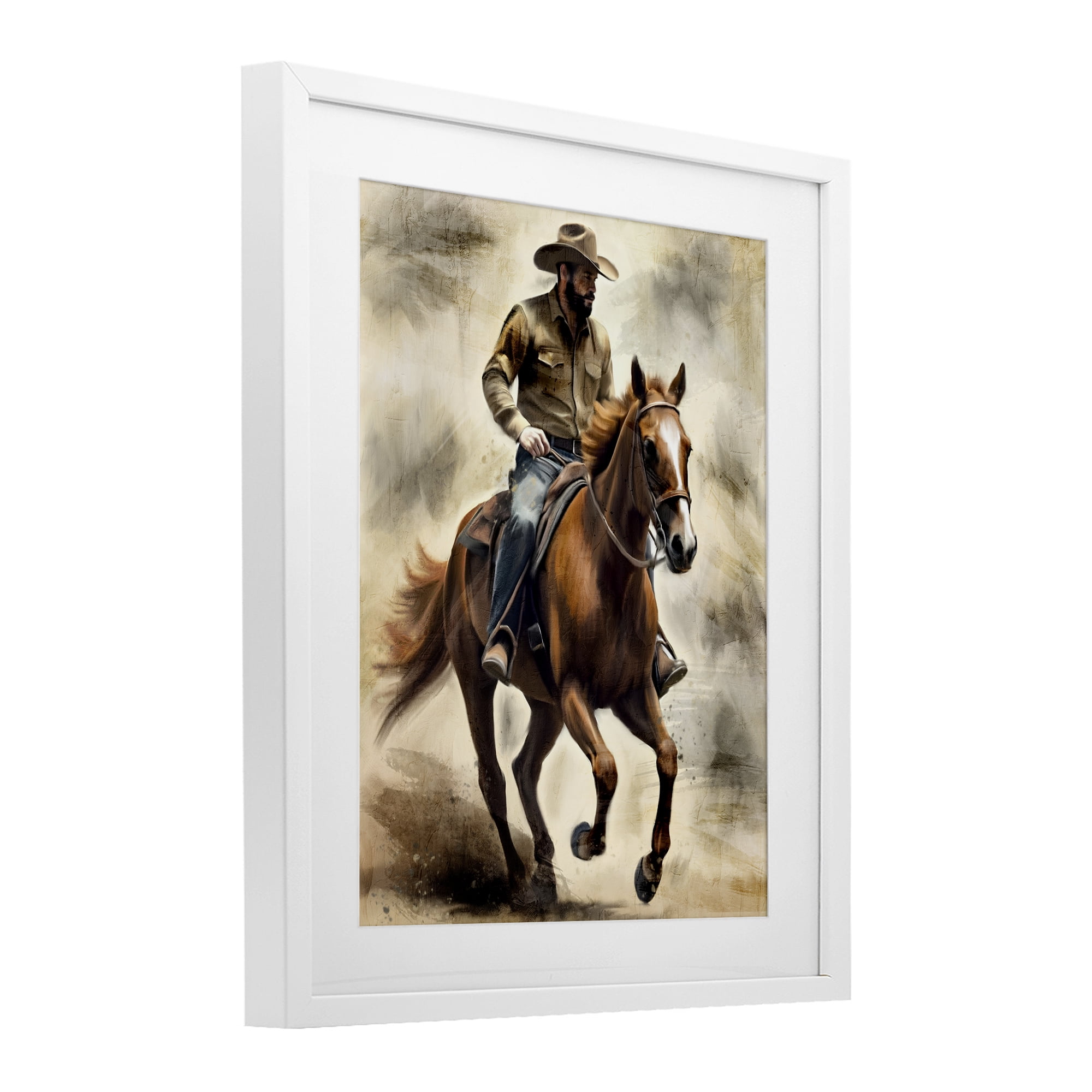 Stupell Industries Gallop Horse & Cowboy White Framed Print Under Glass, design by Kim Allen