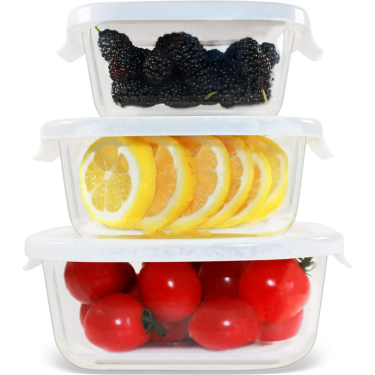 Glass Food Container Set with Glass Lid, Large Size 3 Pack, Glass Food  Storage C 711181968156