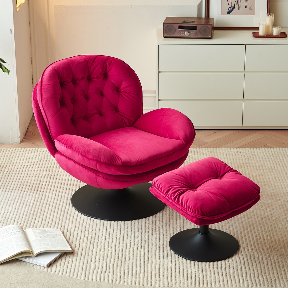 Swivel Leisure Chair with Ottoman, Velvet Accent Chair Lounge Armchair TV Chair with Footrest