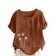 thumbnail image 1 of Vestidos Casuales Para Mujer, Blusas De Mujer De Moda Blusa informal de lino con cuello redondo, manga corta y botones para mujer, 1 of 4