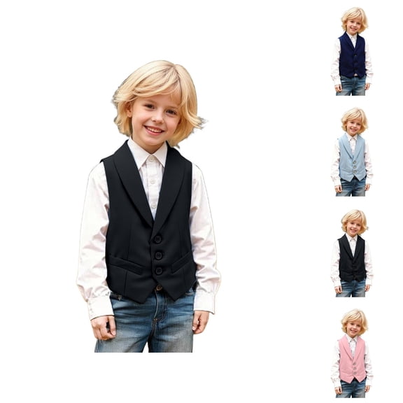 Boys Formal Suit Vest Solid Dress Sleeveless Open Front Waistcoat Vest Jacket Coat