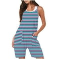thumbnail image 2 of YeJammarp Summer Loose Rompers with Pockets Cozy Stretch Cotton Spaghetti Strap Striped Sleeveless Jumpsuits Womens (Large, Navy), 2 of 5