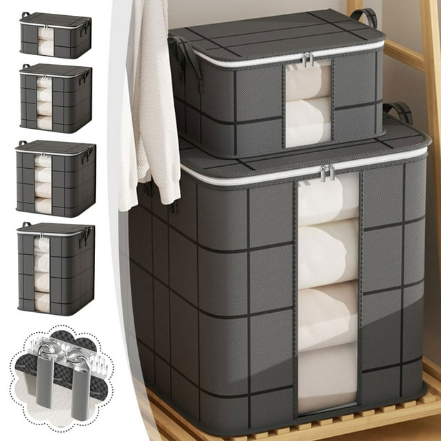 Clothes Storage Bag,Non-Woven Fabric,Foldable Storage Basket,Wardrobe Tidying Box,Transparent Storage Box,Household Organization,Space-Saving,Easy Access,For Home,Dorm,Office