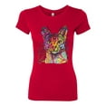 thumbnail image 2 of Wild Bobby Dean Russo Colorful Cat Abyssinian Cat Lover Women Slim Fit Junior Tee, Red, Medium, 2 of 5