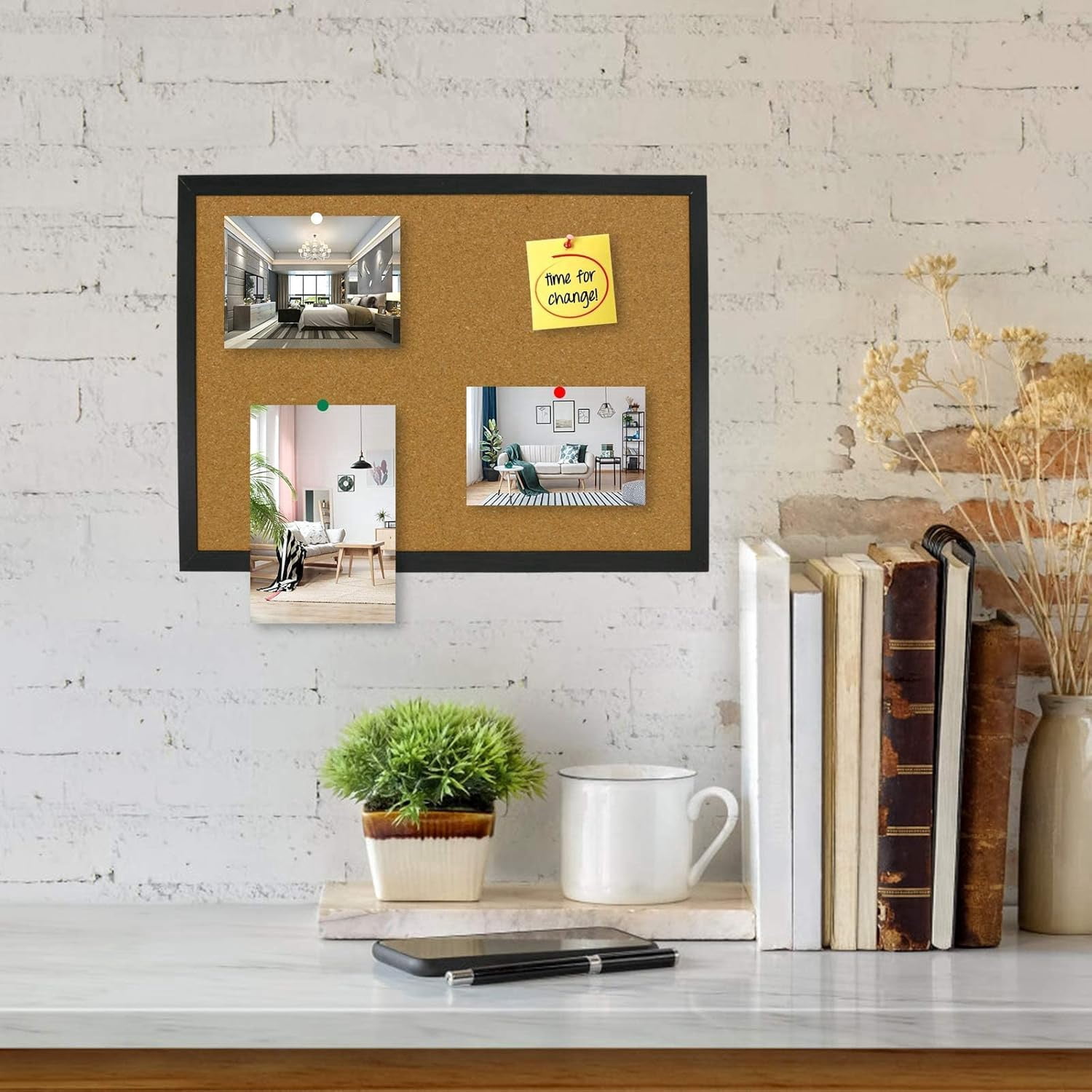 Cork Bulletin Board 17.7"X 13.3", Notice Pin, Ideal for Office & Home Decor, School Message or Vision