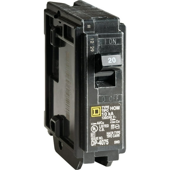 1 PK, Square D HOM120C-Square D Homeline 20A Single-Pole Standard Trip Circuit Breaker