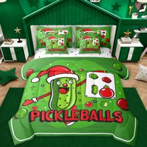 Homewish Funny Green Cucumber 7 Pieces Bedding Comforter Set,Kids Pickleball Game Full Bedding Set,Sport Theme Fitted Sheet Flat Sheet For Boys Kids,Microfiber Bedroom Decor Reversible