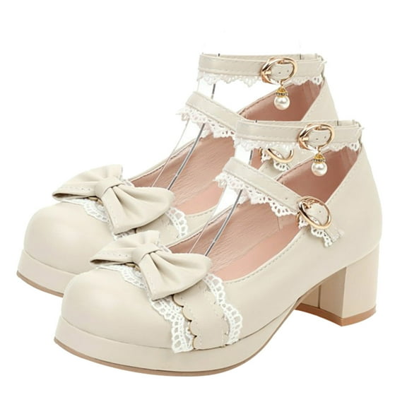 OUNONA 1 Pair Bow-knot Round-toe Leather Shoes Student Lolita Shoes Flat Fashion Shoe