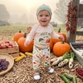 thumbnail image 5 of Baby 3-Piece Vegetable Print Outfit Long Sleeve Farmerâs Market Bodysuit Jogger Pants Knotted Hat Soft Casual Matching Clothing Set for Boys Girls(Orange,6-9 Months), 5 of 9