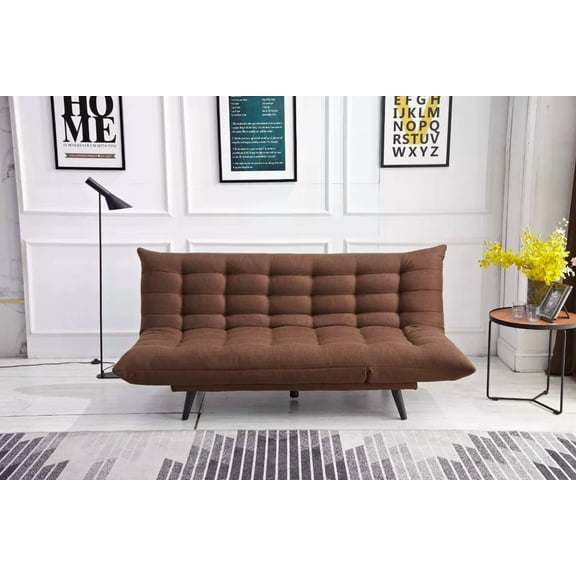 3 in 1 Convertible Futon Sofa Bed, Soft Fabric Tufted Lounge Sofa Bed Living Room Couch, Brown