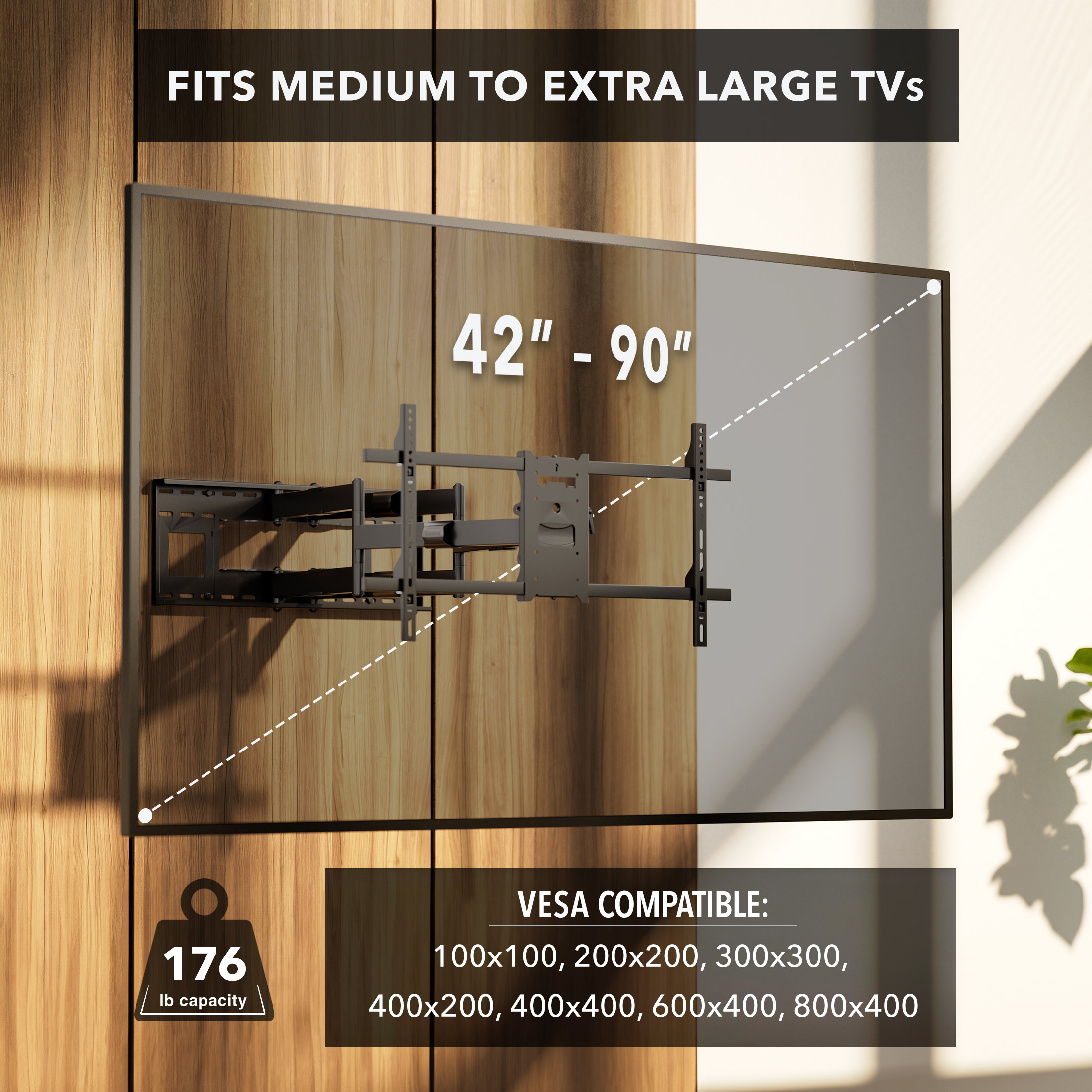 Mount-It! Full Motion Dual Arm TV Wall Mount with Extra Long 36" Extension , Fits 40" to 90" Tv's, Capacity 176 Lbs.