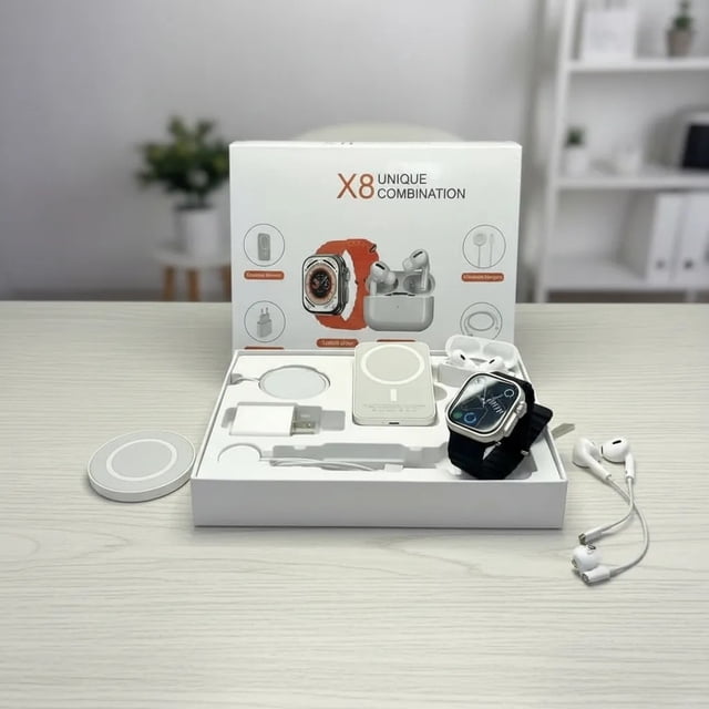 COMBO SMARTWATCH X8 CON AUDÍFONOS Y CARGADOR INALÁMBRICO Y POWERBANK