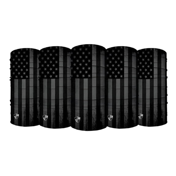 SA Blackout American Flag UV Face Shield 5 Pack: Multipurpose Neck Gaiter, Balaclava, Elastic Face Mask for Men and Women