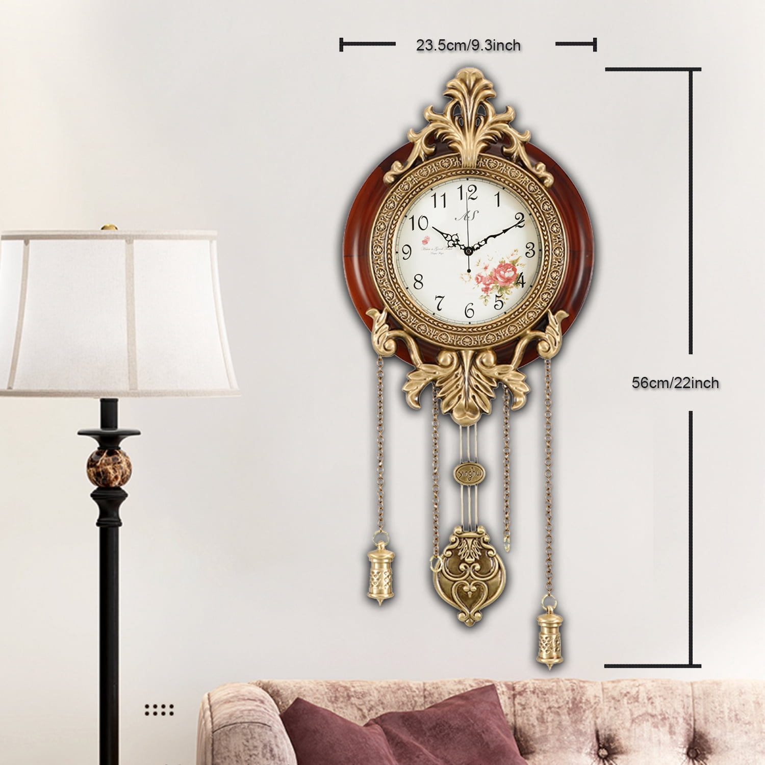 Aero Snail 9" Pendulum Wall Clock, Solid Wood, Battery Operated, Retro Vintage Clock 205C