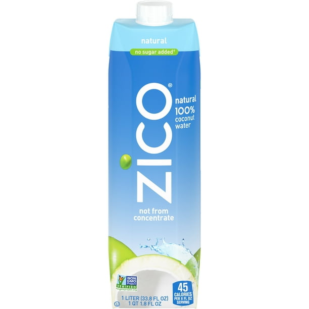 ZICO Natural 100 Coconut Water Drink, No Sugar Added Gluten Free, 1