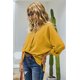 thumbnail image 2 of ABPHQTO Camisa amarilla con cuello en V y manga 3/4 con dobladillo alto y bajo para mujer, 2 of 5