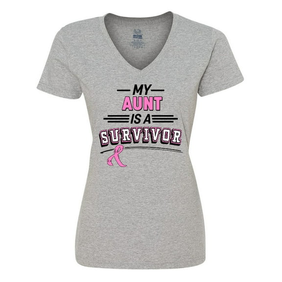 Inktastic My Aunt is a Survivor Breast Cancer Awareness Women's V-Neck T-Shirt