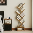 thumbnail image 4 of Casacomoda 6-Tier Tree Bookshelf for Corner & Small Space — Narrow Steel & Wood Bookcase, Tall Floor Standing Book Organizer Shelf with Storage Cabinet, Home Decor for Living Room, Bedroom, Vintage, 4 of 7