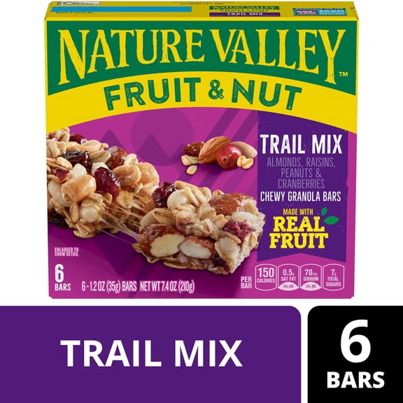 Nature Valley Chewy Fruit and Nut Granola Bars, Trail Mix, 6 Count, 7.4 oz