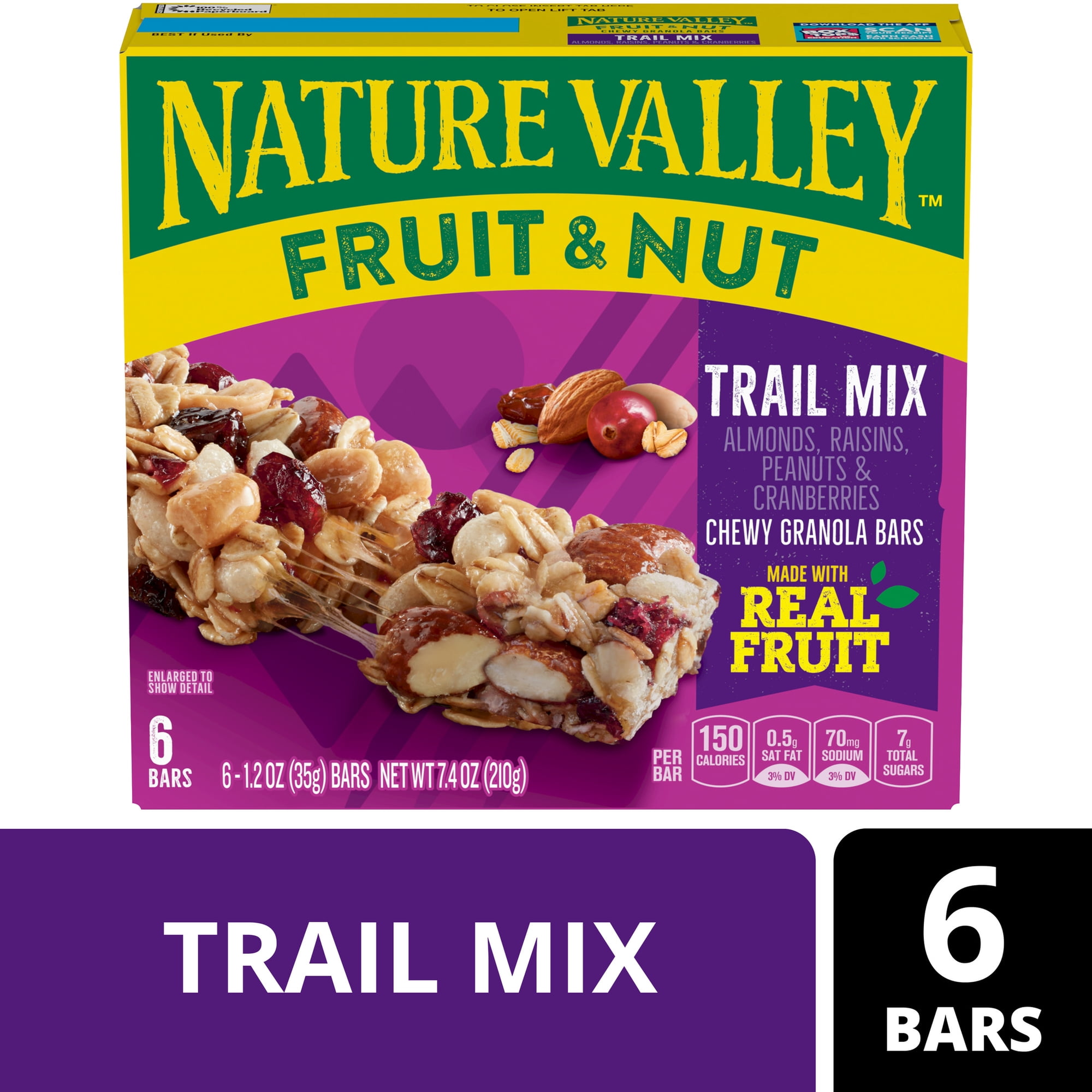 Nature Valley Chewy Fruit and Nut Granola Bars, Trail Mix, 6 Count, 7.4 oz