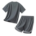 thumbnail image 4 of VBVC Men's 2 Piece Drawstring Basketball Tracksuit,Raglan Sleeve T-Shirt and Striped Hem Shorts Set For Men,Dark Gray,M-4XL, 4 of 6