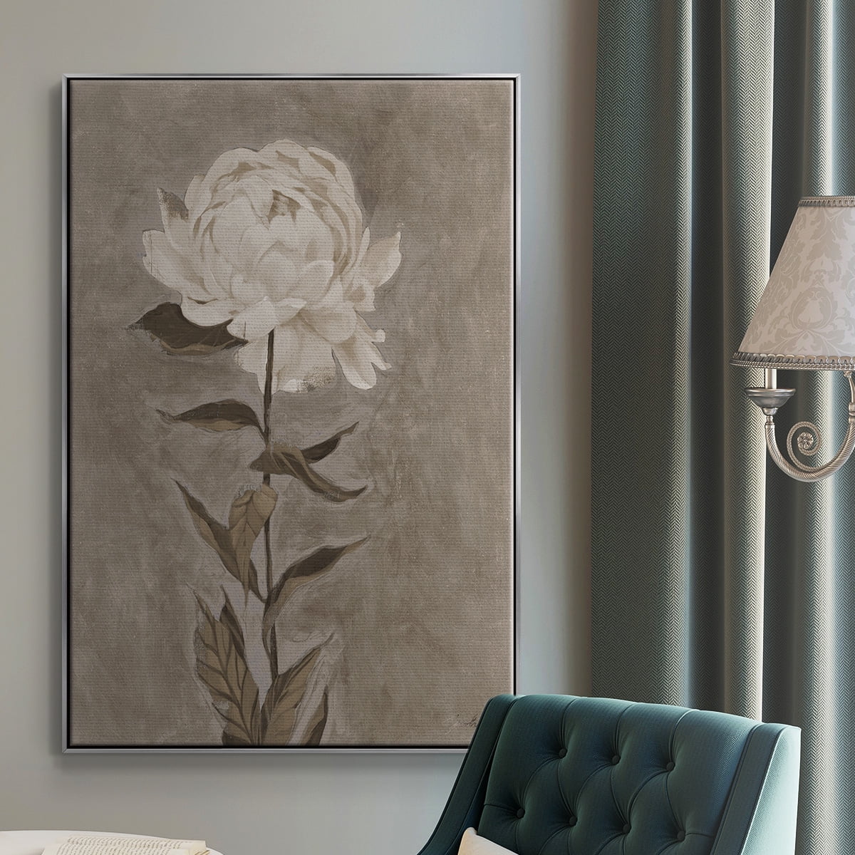 Pretty as a Peony I Framed Premium Gallery Wrapped Canvas - Ready to Hang - 27 x 41 - Silver Floating Frame