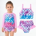 thumbnail image 2 of Girls Swimsuit 3 Piece Cover Up Kids Two Piece Floral Scale Print Top Shorts Kids Set, 2 of 9
