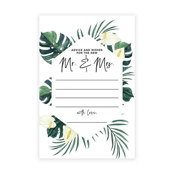 Koyal Wholesale Tropical Geometric Monstera Palms Wedding Advice & Well Wishes Guest Book Cards, 56 Pack