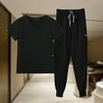 thumbnail image 2 of Conjunto exfoliante para mujer Yinane traje de trabajador informal Blusa y pantalones médicos Color negro M, 2 of 8