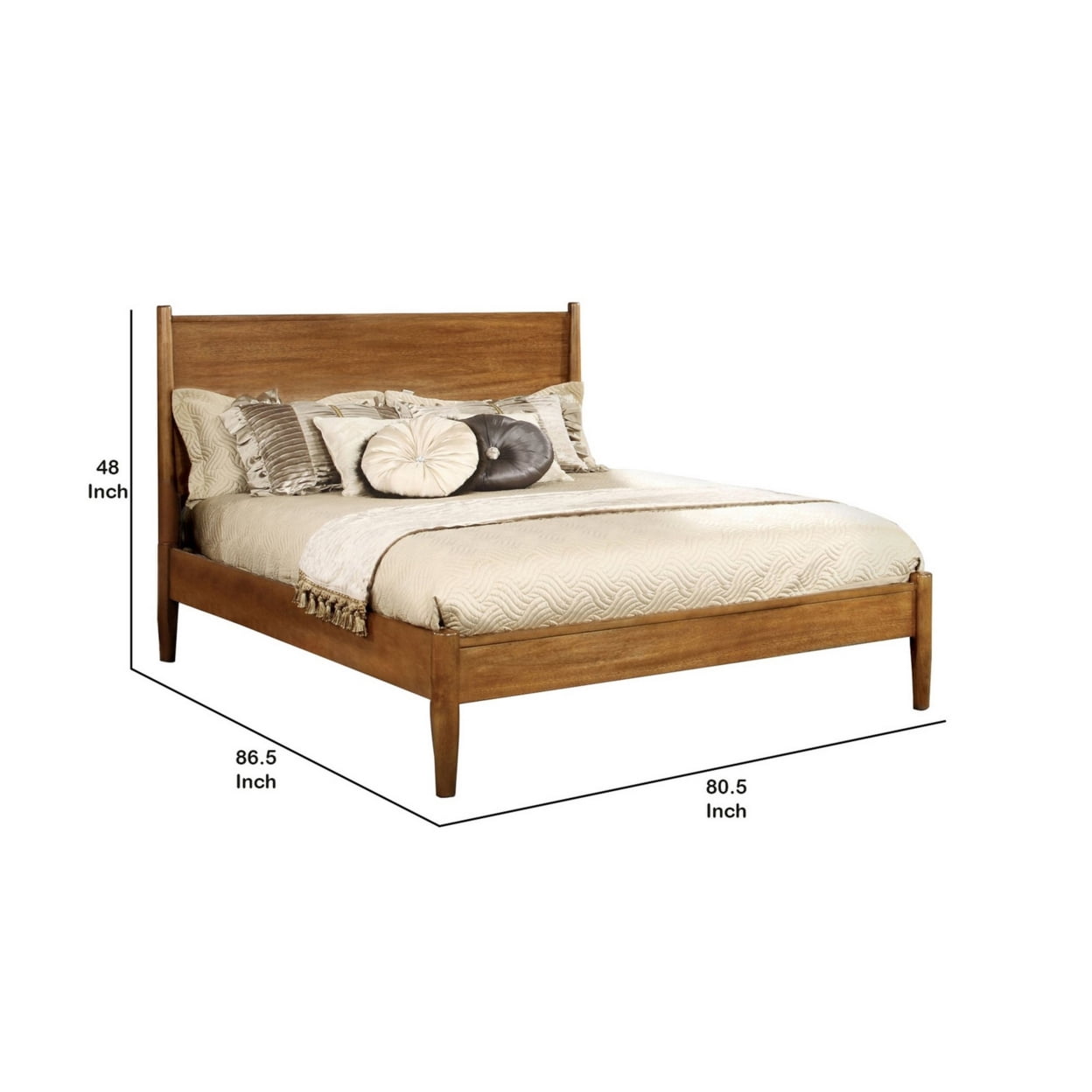 Wooden Eastern King Size Bed with Panel Headboard Oak Brown - Saltoro Sherpi