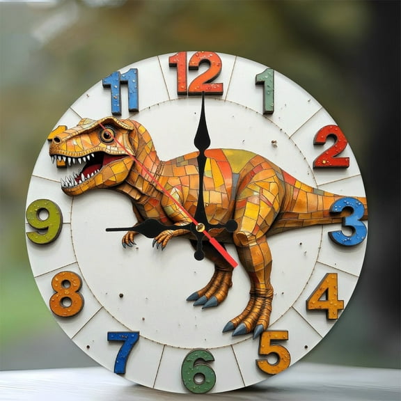 Tyrannosaurus Rex Wall Clock Unique Home Decor 10-Inch Silent Wooden Wall Clock, Battery Operated (AA Batteries Not Included), Artistic Home Decor