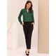 thumbnail image 3 of Blusa de oficina de trabajo con botones de manga larga y linterna Allegra K Verde Oscuro XS, 3 of 5
