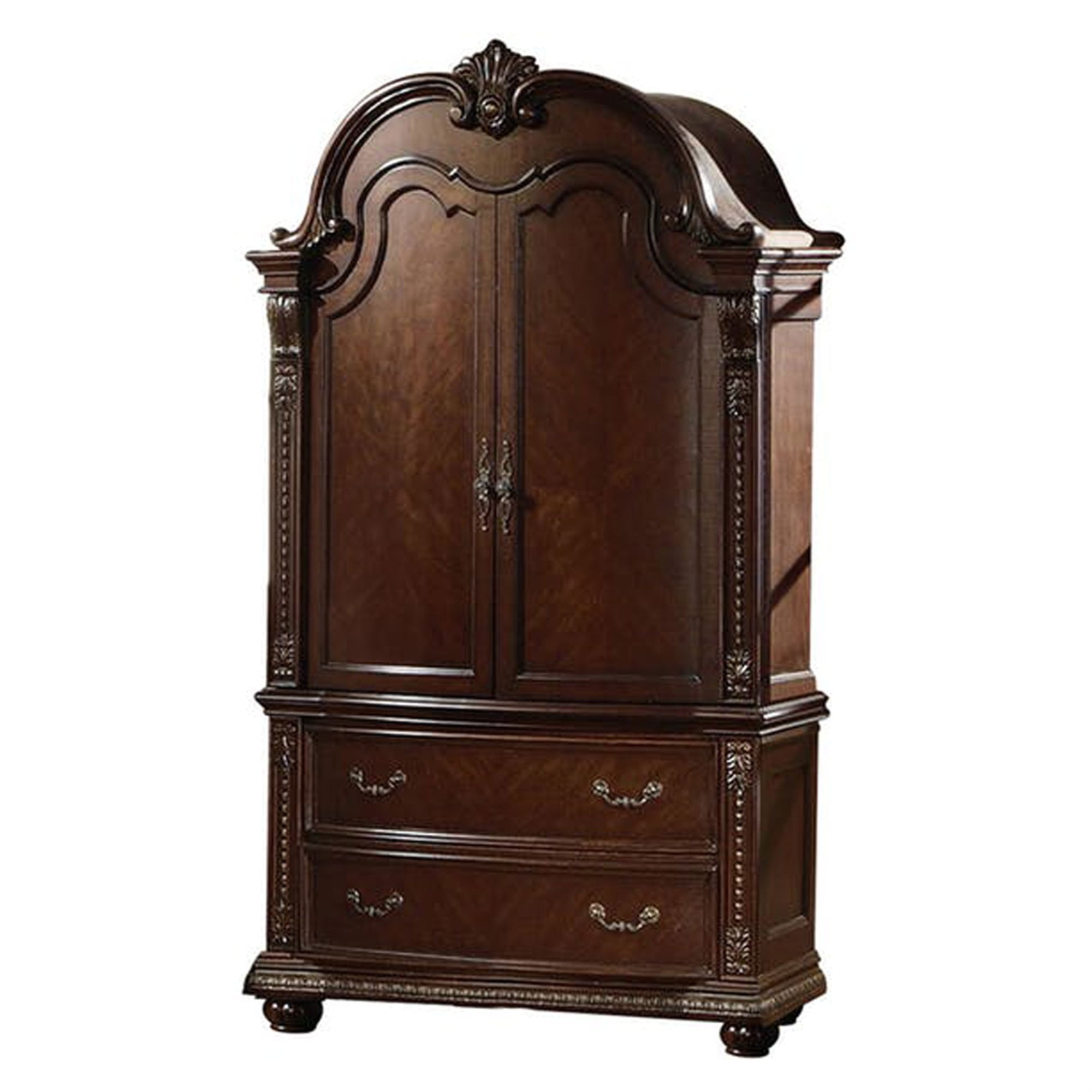 Traditional Wooden TV Armoire with Two Drawers and Door