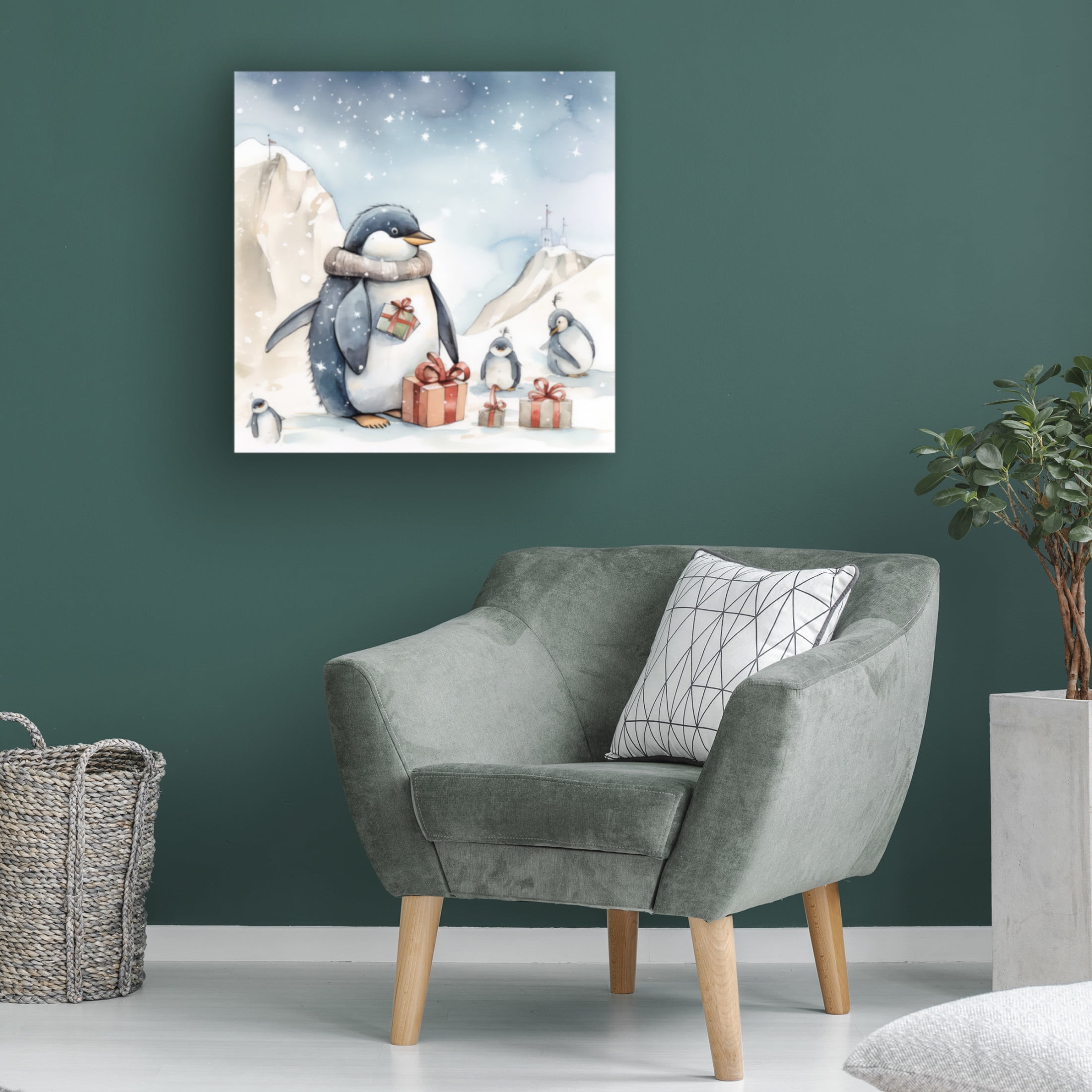 Canvas Wall Art - The Golden Valley 'Penguin Presents' Wall Art for Living Room, Bedroom, or Office Décor by Trademark Fine Art - 14 x 14 Inches