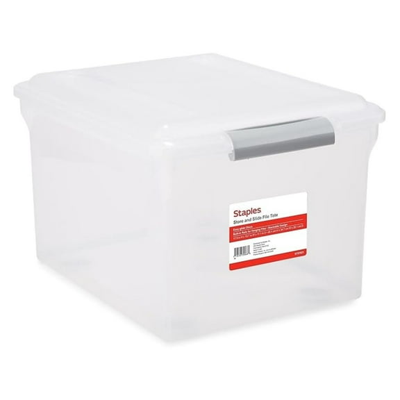 Staples Store & Slide Hanging File Box, Lid, Letter/Legal Size, Clear