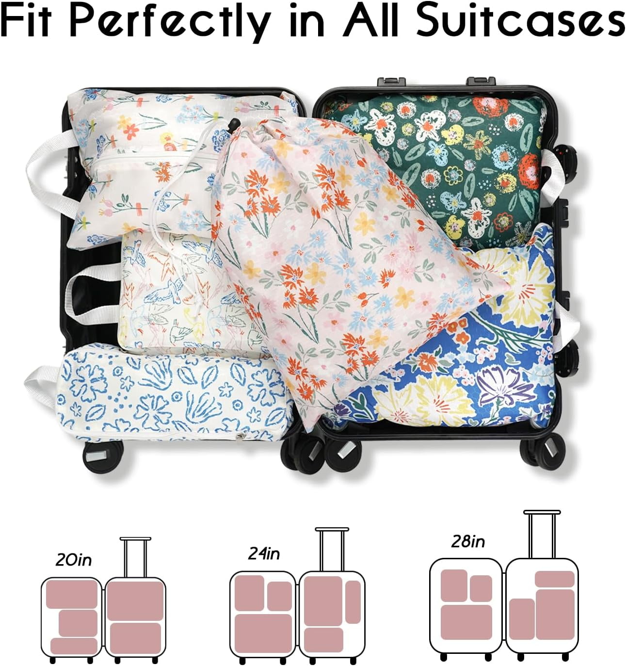 6 Set Compression Packing Cubes for Travel,Packing Cubes for Suitcase Luggage Organizer Bags,Travel Essentials for Carry on Backpack,Ultralight and Waterproof (Springtime Flowers and Meadow)