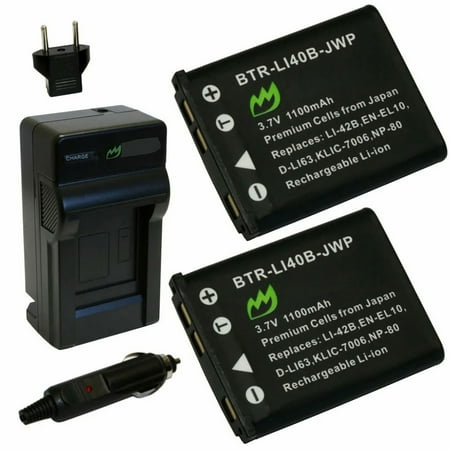 Replacement for Casio Exilim EX-S6 Battery (2-Pack 1100mAh) and Charger