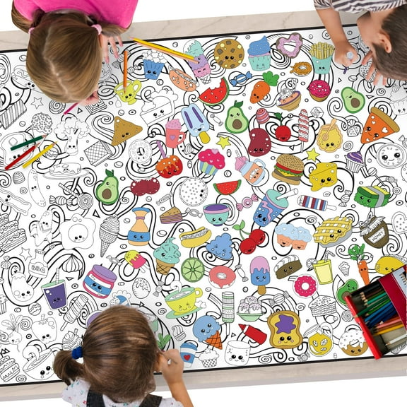 Large Coloring Poster - Classic Coloring Sheets for Kids & Adults, Use on Floor, Wall, or as Table Cover, Giant Coloring Pages with Durable Paper, Perfect for Parties & Classroom (Fun Food 24"x48")