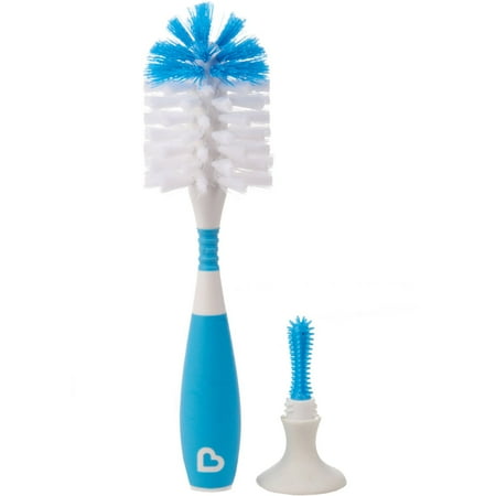 Munchkin Bristle Bottle Brush, Includes Suction Cup Base and Bonus Rubber Nipple, Blue