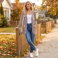 thumbnail image 6 of Womens Cardigan Lightweight Long Sleeve Knit Cardigan Sweaters Fall Casual Open Front Shirts Camel,L, 6 of 9