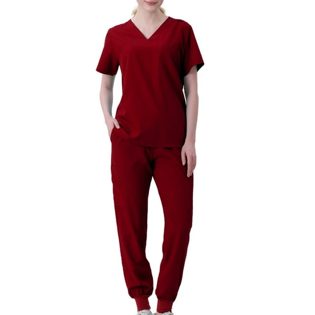 Robes d'Infirmière en Coton-Polyester, Ensemble Séparé à Manches Courtes, Lavable à la Machine, Coupe Confortable, pour le Personnel de la Santé, Robes Jetables, Tissu Léger, Protection Hygiénique, Uniformes Médicaux,