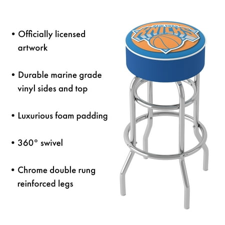 New York Knicks NBA Padded Swivel Bar Stool - Blue, Silver, Orange