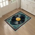 thumbnail image 3 of ODIKA 3'x5' Washable Throw Rug Stain Resistant, Low Profile, Non-Slip Vinyl Vintage Record Music Note Geometric Border Retro Concentric for Entryway, Kitchen, Mudroom, 3 of 7