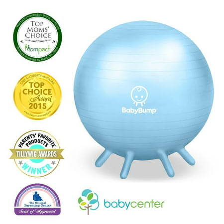 Baby Bump Birth Ball w Base Legs - Yoga Ball - Anti-burst - Pump - Exercise during Pregnancy - Prenatal Fitness - Induces Labor - Soothes Babies - Yoga Moms - 65 cm - Baby