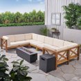 thumbnail image 2 of Muriel Outdoor Acacia Wood 8 Seater U-Shaped Sectional Sofa Set with Fire Pit, 2 of 13