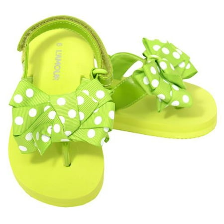 L'Amour Green Polka Dot Bow Wedge Flip Flops Sandals Toddler Girl 5-10 ...