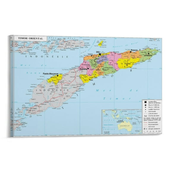 East Timor Map Posters Canvas Poster Wall Art Picture Prints Hanging Photo Gift Decor Home Posters Artworks 08x12inch(20x30cm)