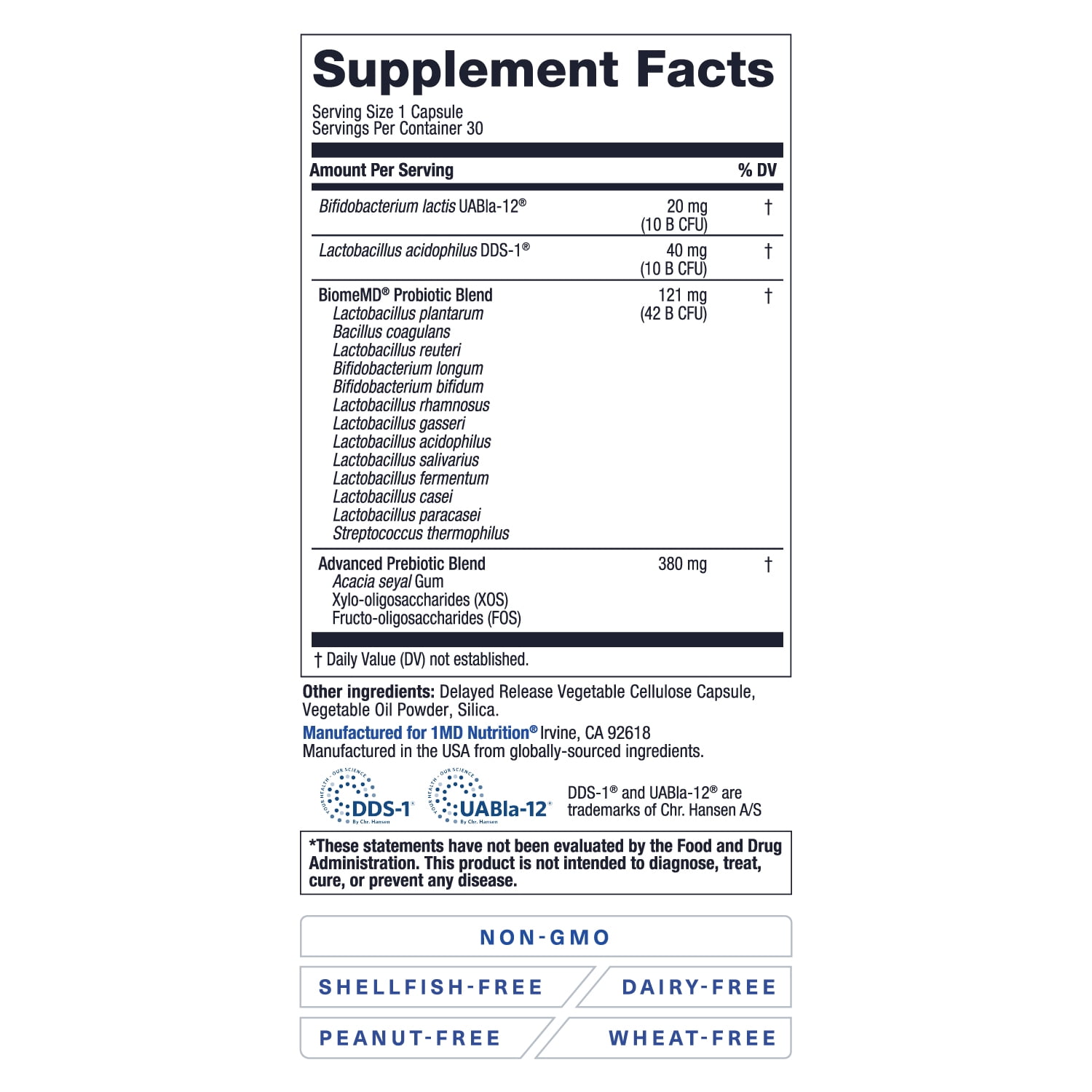 1MD Nutrition BiomeMD Probiotics for Adults | 62 Billion CFUs, 15 Strains | Digestive Health & Immune Support | 30 Capsules